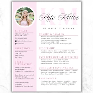 Plantilla de currículum y carta de presentación para la Hermandad Rosa / Diseño Canva editable con foto / Paquete de reclutamiento para hermandades / Descarga digital