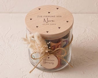 Tarro de almacenamiento personalizado para la Confirmación | Regalo de dinero para ahijado/a por la Confirmación | Regalo de Confirmación con nombre, presente de Confirmación