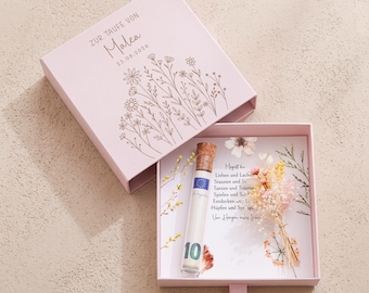 Personalized christening money gift | Christening gift, pink gift box with wildflowers & dried flowers, christening gift for girls with name
