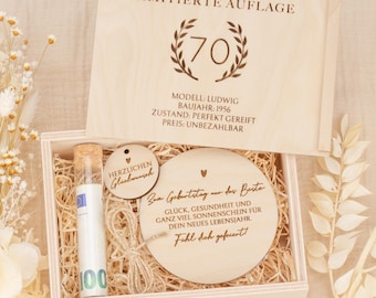 Personalized 70th birthday money gift | Personalized box with engraving, gift idea, birthday present, fun gift