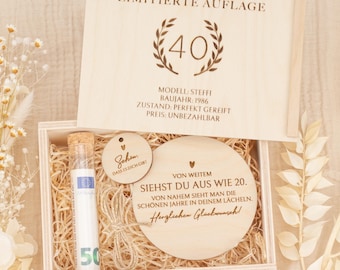 Personalized 40th birthday money gift | Personalized box with engraving, gift idea, birthday present, fun gift