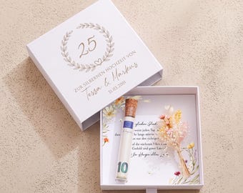 Regalo personalizado en efectivo para un aniversario de bodas de plata con nombres y fecha | Regalo de aniversario de bodas de plata, 25 años, aniversario de bodas de oro, aniversario de bodas de plata