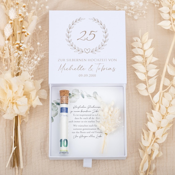 Geldgeschenk zur Silberhochzeit personalisiert mit Namen & Datum | Silberhochzeitsgeschenk, 25 Jahre, Goldene Hochzeit, Silberne Hochzeit