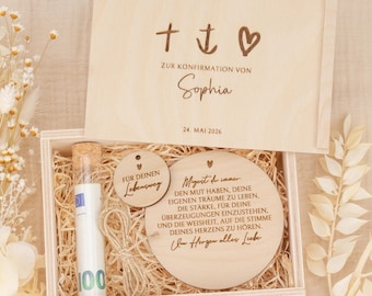 Personalized money gift for confirmation "Faith, Hope, Love" | Confirmation gift, wooden keepsake box for godchild
