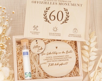 Regalo de cumpleaños número 30, 40, 50, 60, 70 y 80 | Dinero de madera personalizado con grabado, idea de regalo, presente