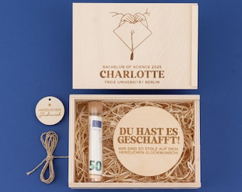 Personalized cash gift for bachelor's degree recipients | Engraved box, congratulations on passing the exam