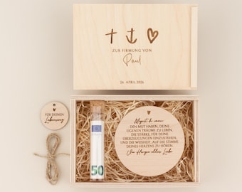 Personalized cash gift for Confirmation "Faith, Hope, Love" | Confirmation gift, wooden keepsake box, godchild