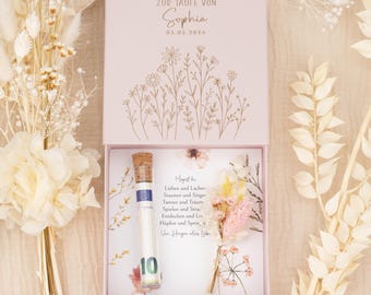 Personalized christening money gift | Christening gift, pink gift box with wildflowers & dried flowers, christening gift for girls with name