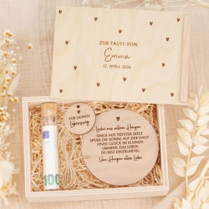 Baptism gift with hearts, personalized with name and baptism date | Baptism gift, wooden keepsake box for godchild, baptismal verse image 1