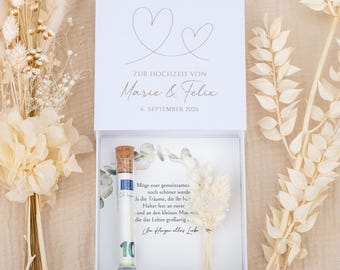Personalized wedding gift with names & date, two hearts | Gift for the bride and groom, wedding present