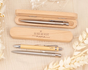Personalized gift for Mom, wooden writing set with engraving, bamboo & stainless steel pen | Mother's Day gift, Best Mom, wooden case, birthday