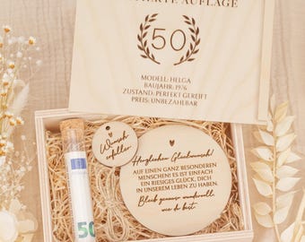 Personalized 50th birthday money gift | Personalized box with engraving, gift idea, birthday present, fun gift