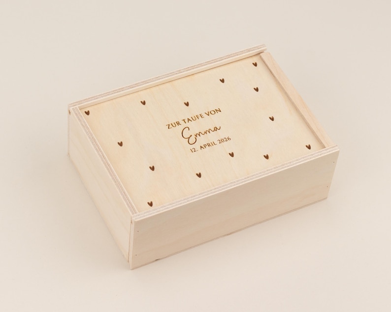 Baptism gift with hearts, personalized with name and baptism date | Baptism gift, wooden keepsake box for godchild, baptismal verse image 5