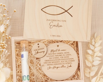 Personalized Ichthys-themed money gift for Confirmation | Confirmation gift, wooden keepsake box, godchild