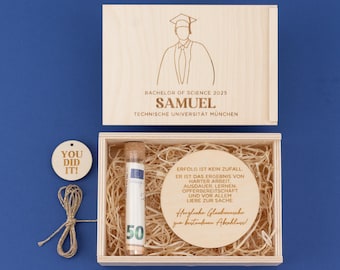 Personalized cash gift for bachelor's degree recipients | Engraved box, congratulations on passing the exam