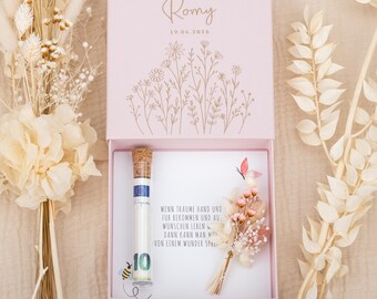 Personalized birth gift box with dried flowers | Baby money gift | Personalized baby gift | Welcome Baby