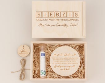 Regalo personalizado de dinero para el 70 cumpleaños | Caja grabada, idea de regalo, regalo de cumpleaños, regalo divertido, Scrabble