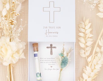 Personalized money gift for christening | Christening gift box with dried flowers, christening gift for boys and girls with name
