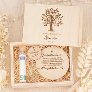Geschenk zur Jugendweihe Lebensbaum, Personalisierte Holzbox für Geldgeschenke & Erinnerungen