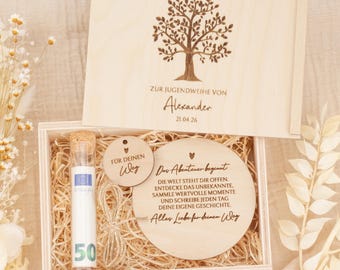 Gift for youth initiation, Tree of Life, Personalized wooden box for cash gifts & keepsakes
