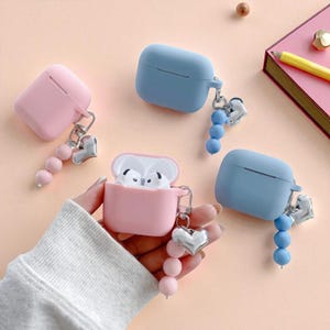 Pastel Heart AirPods Case, Silicone Shockproof Cover with Hook for AirPods Pro, 4, 3, 2, 1, Cute Protective Earphone Shell