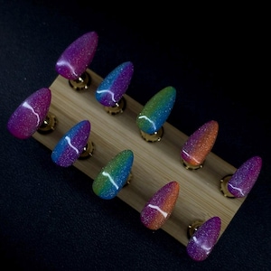 Rainbow Cat Eye Nails | Glitter Cat Eye | Ombré Nails | Colorful Nails