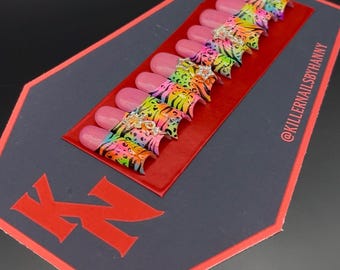 Animal Print Nägel | LisaFrank | Y2K Glitzer | Anhänger | Bunte Nägel