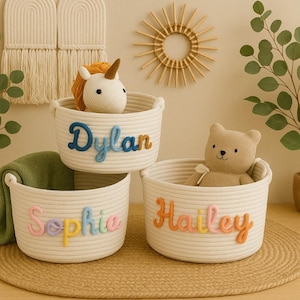 Custom Name Rope Basket , Personalized Toy Bin , Baby Shower Gift , Nursery Storage for Kids