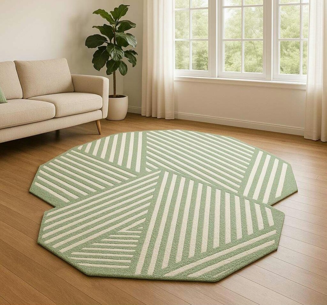 Hand Tufted Octagon Rug: Modern Geometric Abstract Line Design - Etsy