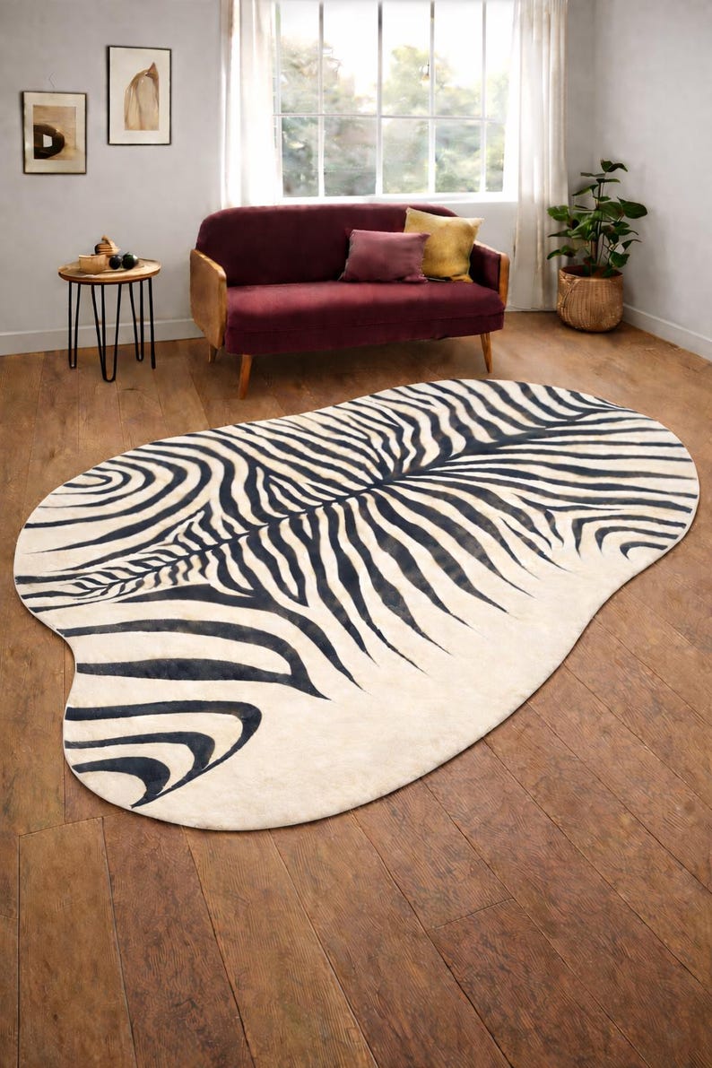 Pink Zebra Shape Rug Modern Zebra Shape Rug Hand Tufted Animal Print Area Rug Custom Color ...