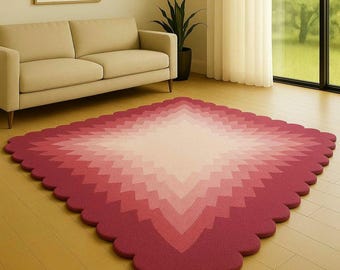 Hand Tufted Wool Rug – Gradient Diamond, Scalloped Edges