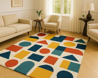 Hand-Tufted Geometric Rug: Multicolor Modern Carpet