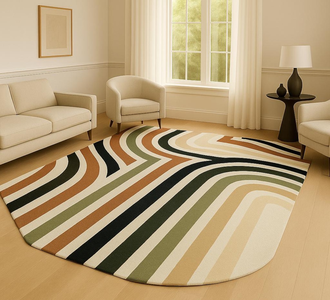 Hand Tufted Retro Striped Rug Midcentury Modern Geometric Carpet Etsy — free download