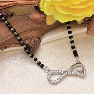 925 Sterling Silver Mangalsutra | Princess & Brilliant Cut CZ | Elegant Round Pendant | Black Beads Chain | Minimal Indian Jewelry | Gifts