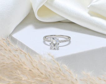 Oval Moissanite Engagement Ring Platinum Moissanite Halo Ring 925 Sterling Silver Wedding Jewelry  Trendy Best Friend Gift