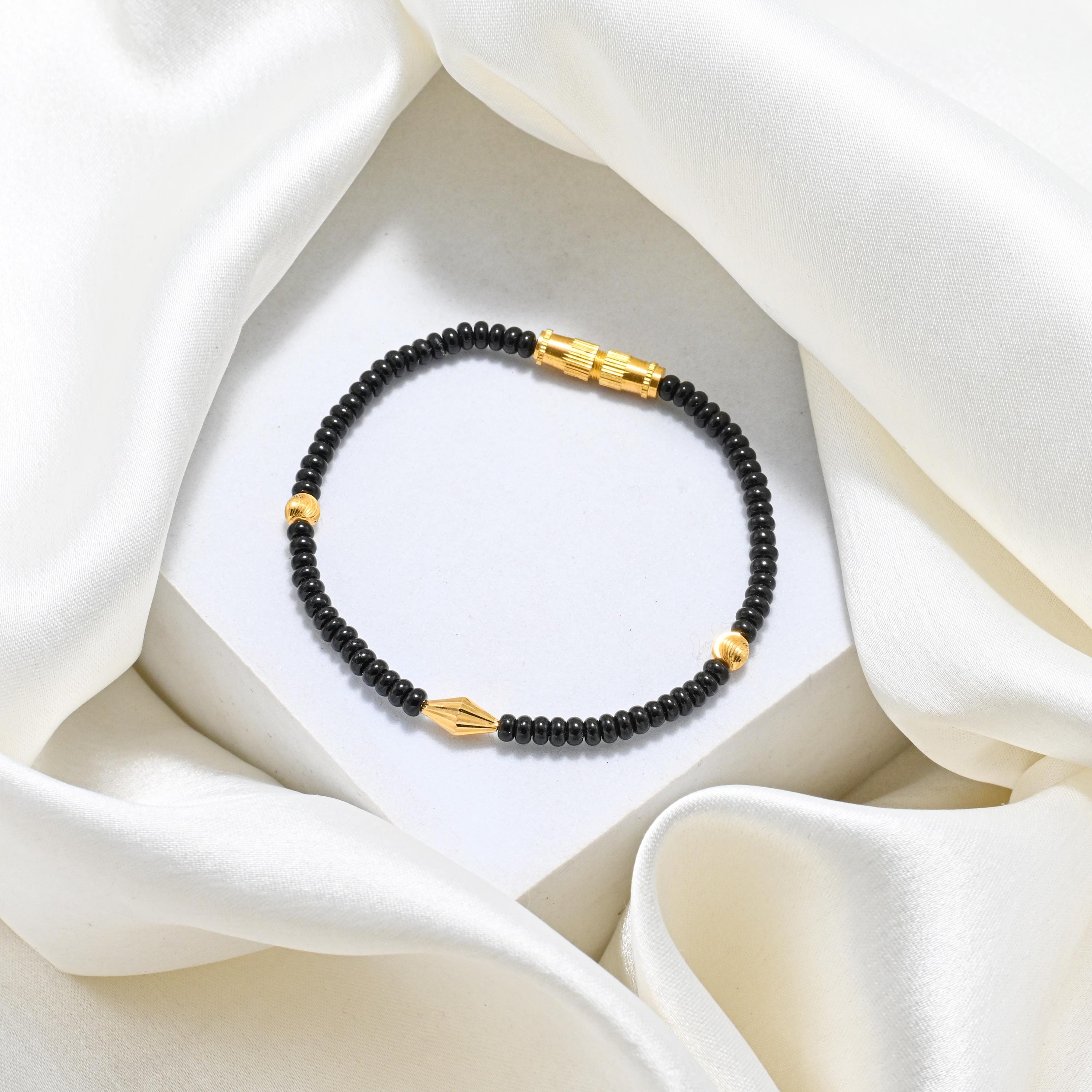 22K Yellow Gold Najariya Bracelet | Black Bead Protection Jewelry