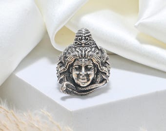 925 Sterling Silver Mahadev Ring | Oxidized Vintage Hindu Jewelry | Wedding Band For Men | Statement Ring | Gift For Him