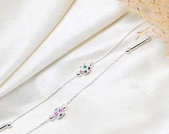 Tobillera de plata de ley con dije de circonita cúbica de colores / Joyería ajustable para el pie