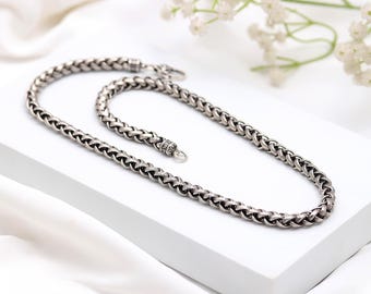 925 Sterling Silver Oxidized Turkish Chain Necklace | Vintage Style Silver Jewelry | Unisex Statement Chain | Gift for Her Him |Silver Chain