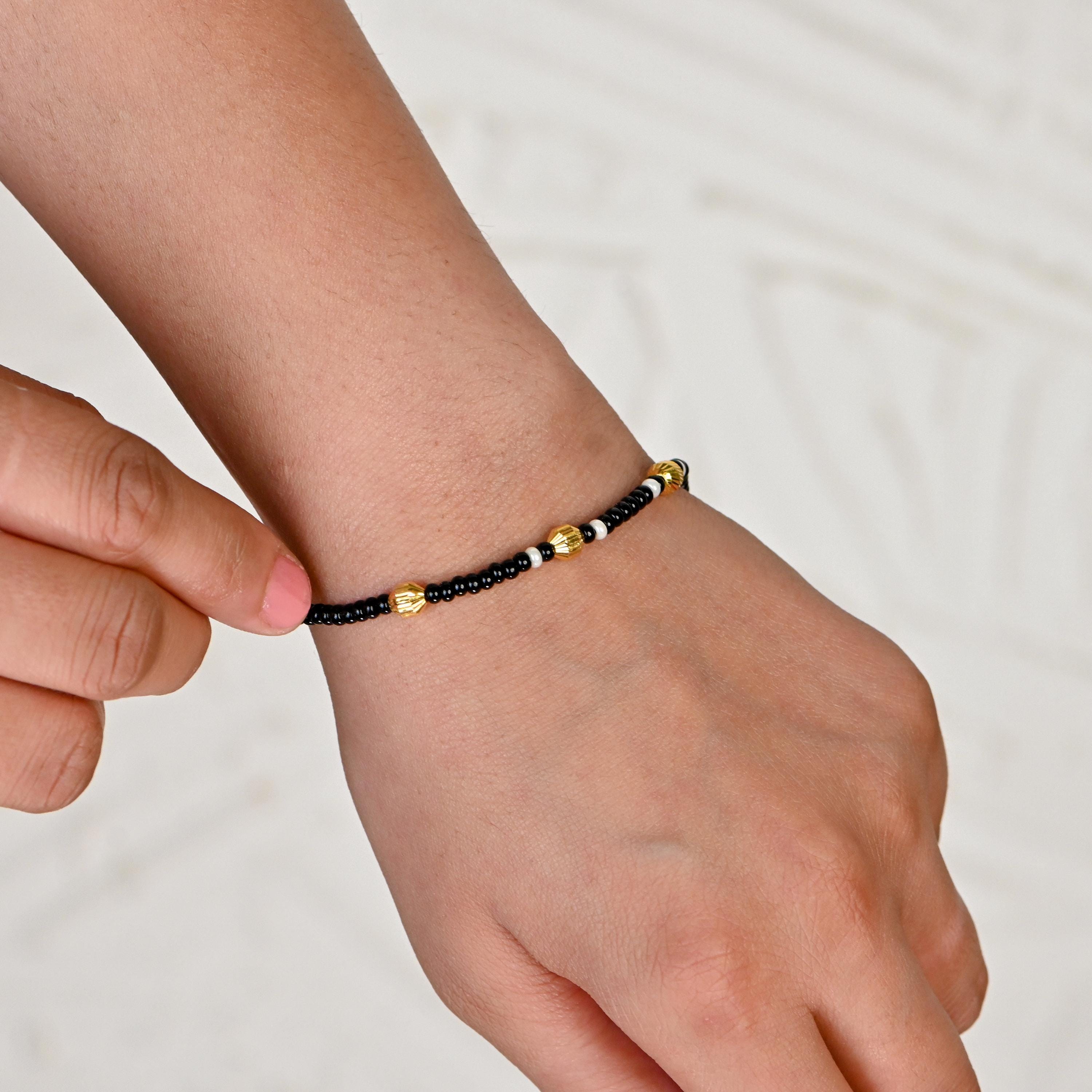 22K Gold Black Bead Najariya Bracelet | Adjustable Chic Jewelry - Etsy