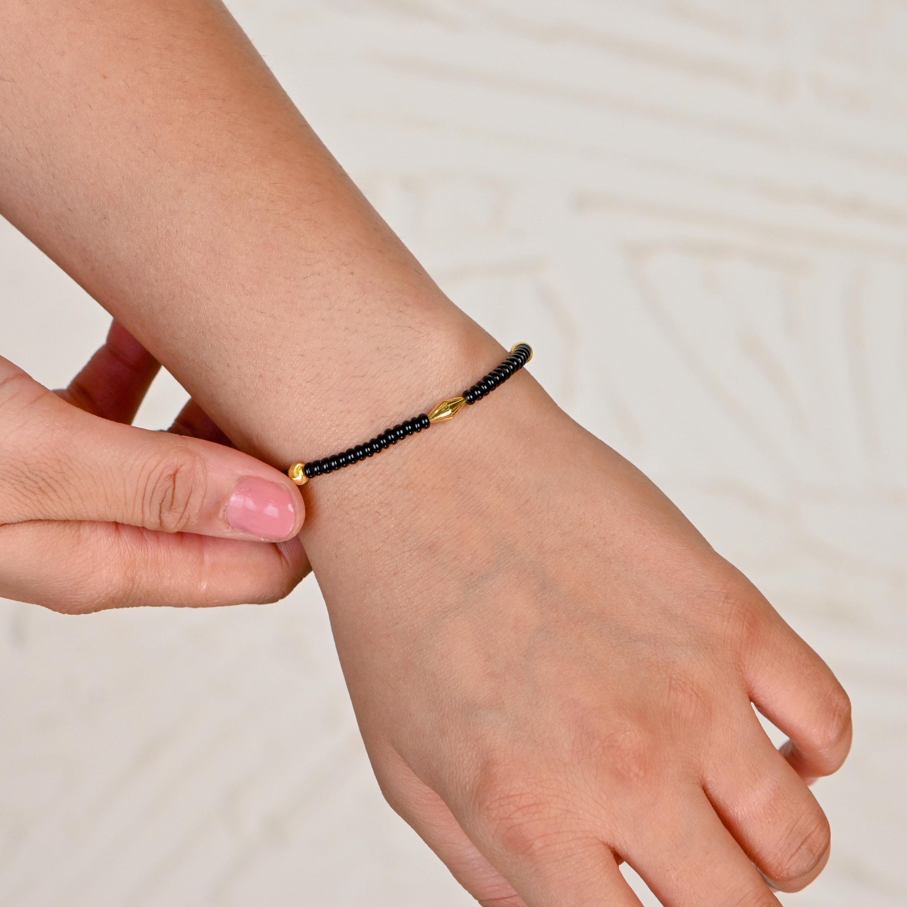 22K Yellow Gold Najariya Bracelet | Black Bead Protection Jewelry