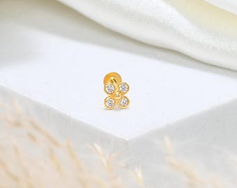 18K Solid Gold Flower Nose Pin | Floral Nose Stud | Small Gold Nose Ring Stud | Nose Jewelry | Gift for Her | Indian Nose Piercing Jewelry