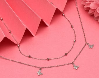 925 Sterling Silver Dainty Butterfly Charm Necklace | Elegant Silver Necklace for Women | Layered or Single Chain Jewelry |Gift for Her
