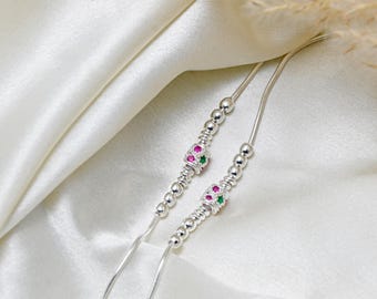 Fotlänk i 925 sterlingsilver med färgglad CZ-berlock | Elegant fotledsarmband i pärlor för kvinnor | Minimalistiska sommarsmycken | Eleganta smycken