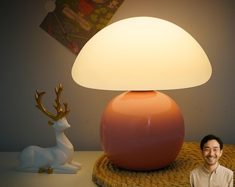 Vintage Mushroom Table Lamp • Retro Resin Night Light • Soft Glow Pink Decor • Aesthetic Bedroom Accent • Art Deco Style Lighting