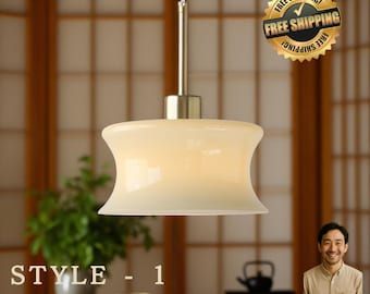 Japandi Pendant Light • Zen Minimalist Ceiling Lamp • Shoji-Inspired Lighting for Kitchen, Dining Room or Japanese Style Interiors