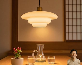 Japandi Pendant Light | Soft Warm Ceiling Lamp for Dining Table or Kitchen | Zen Minimalist Shoji Style Hanging Light | Wabi Sabi Decor