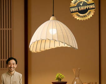 Japandi Pendant Light – Soft Linen Lampshade for Bedroom, Dining, or Reading Nook | Minimalist Wabi-Sabi Lighting Home Decor