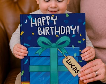 Personalisiertes Geburtstagsbuch für Jungen, individuelle Fotogeschichte, Erinnerungsgeschenk