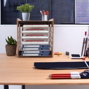 7-Tier Schreibtisch Organizer aus Holz: Filetop File & Zeitungsständer